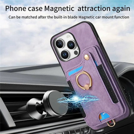 For iPhone 16 Pro Max Case RFID Blocking Handbag Leather+TPU Phone Cover Card Slots, Ring Holder