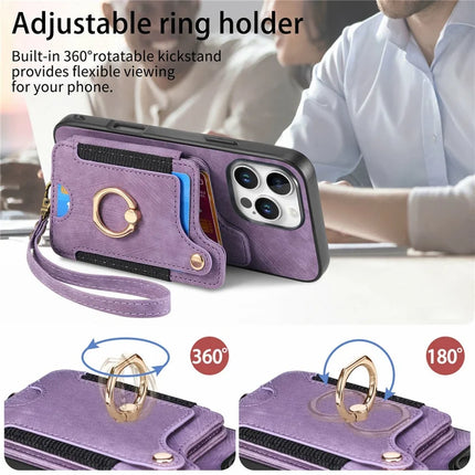 For iPhone 16 Pro Max Case RFID Blocking Handbag Leather+TPU Phone Cover Card Slots, Ring Holder