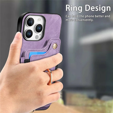 For iPhone 16 Pro Max Case RFID Blocking Handbag Leather+TPU Phone Cover Card Slots, Ring Holder