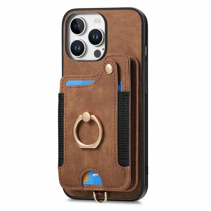 For iPhone 16 Pro Max Case RFID Blocking Handbag Leather+TPU Phone Cover Card Slots, Ring Holder