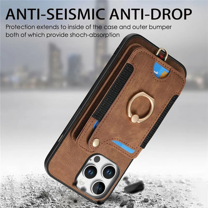 For iPhone 16 Pro Max Case RFID Blocking Handbag Leather+TPU Phone Cover Card Slots, Ring Holder