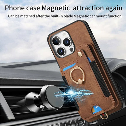 For iPhone 16 Pro Max Case RFID Blocking Handbag Leather+TPU Phone Cover Card Slots, Ring Holder