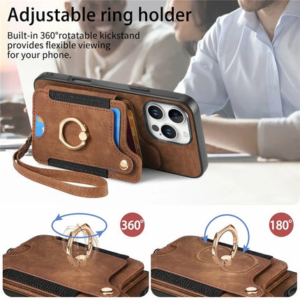 For iPhone 16 Pro Max Case RFID Blocking Handbag Leather+TPU Phone Cover Card Slots, Ring Holder