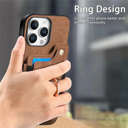 For iPhone 16 Pro Max Case RFID Blocking Handbag Leather+TPU Phone Cover Card Slots, Ring Holder
