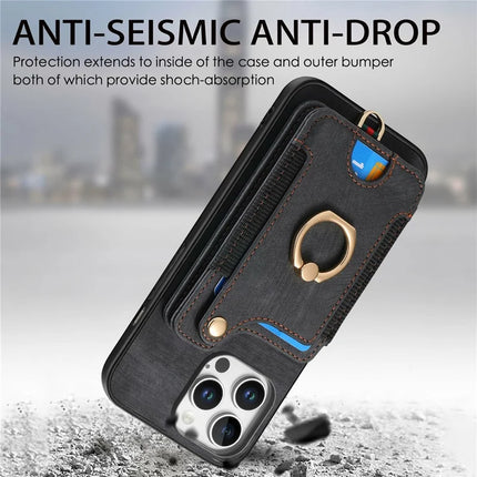 For iPhone 16 Pro Case RFID Blocking Handbag Leather+TPU Phone Cover Card Slots, Ring Holder