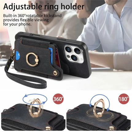 For iPhone 16 Pro Case RFID Blocking Handbag Leather+TPU Phone Cover Card Slots, Ring Holder