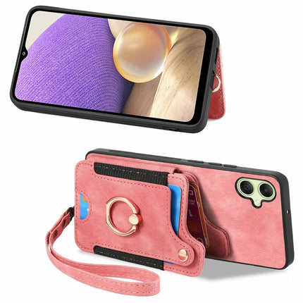 For Samsung Galaxy A06 Case RFID Blocking Handbag Leather+TPU Phone Cover Card Slots, Ring Holder