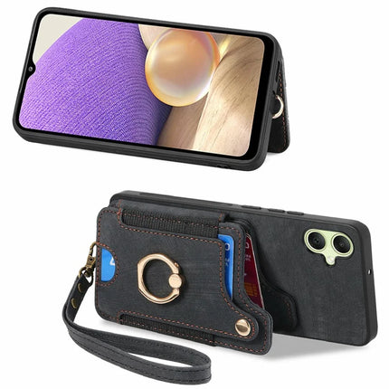 For Samsung Galaxy A06 Case RFID Blocking Handbag Leather+TPU Phone Cover Card Slots, Ring Holder