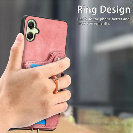 For Samsung Galaxy A06 Case RFID Blocking Handbag Leather+TPU Phone Cover Card Slots, Ring Holder