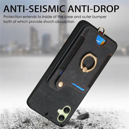 For Samsung Galaxy A06 Case RFID Blocking Handbag Leather+TPU Phone Cover Card Slots, Ring Holder