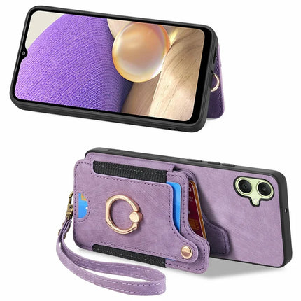 For Samsung Galaxy A06 Case RFID Blocking Handbag Leather+TPU Phone Cover Card Slots, Ring Holder