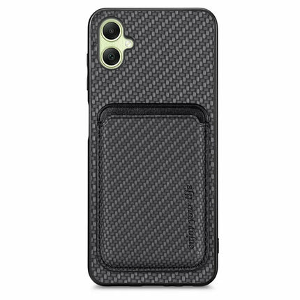 For Samsung Galaxy A06 Case Carbon Fiber Leather Back Cover with Detachable Card Bag - Black