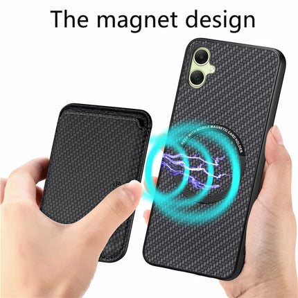 For Samsung Galaxy A06 Case Carbon Fiber Leather Back Cover with Detachable Card Bag