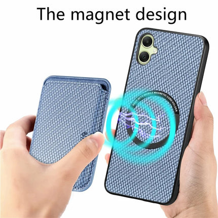 For Samsung Galaxy A06 Case Carbon Fiber Leather Back Cover with Detachable Card Bag
