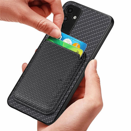 For Samsung Galaxy A06 Case Carbon Fiber Leather Back Cover with Detachable Card Bag
