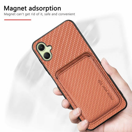 For Samsung Galaxy A06 Case Carbon Fiber Leather Back Cover with Detachable Card Bag