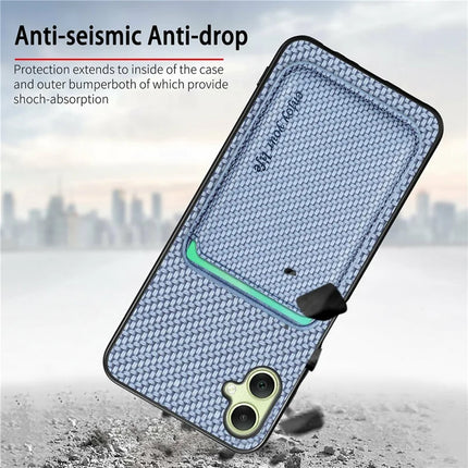 For Samsung Galaxy A06 Case Carbon Fiber Leather Back Cover with Detachable Card Bag