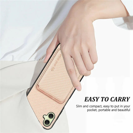 For Samsung Galaxy A06 Case Carbon Fiber Leather Back Cover with Detachable Card Bag