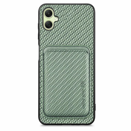 For Samsung Galaxy A06 Case Carbon Fiber Leather Back Cover with Detachable Card Bag - Green