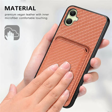 For Samsung Galaxy A06 Case Carbon Fiber Leather Back Cover with Detachable Card Bag
