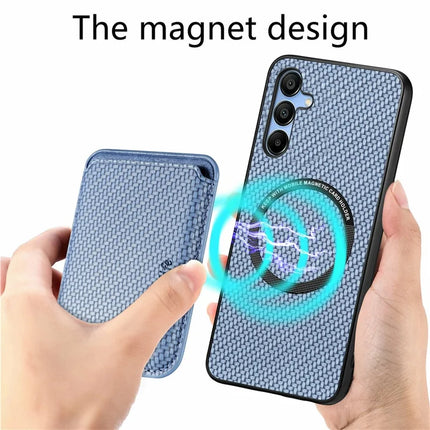 For Samsung Galaxy A16 4G / 5G Case Carbon Fiber Leather Back Cover with Detachable Card Bag