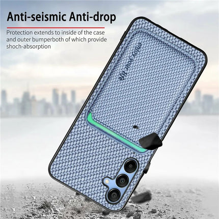 For Samsung Galaxy A16 4G / 5G Case Carbon Fiber Leather Back Cover with Detachable Card Bag