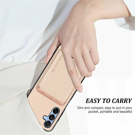 For Samsung Galaxy A16 4G / 5G Case Carbon Fiber Leather Back Cover with Detachable Card Bag