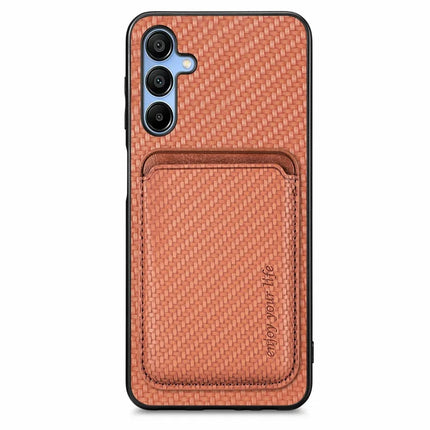 For Samsung Galaxy A16 4G / 5G Case Carbon Fiber Leather Back Cover with Detachable Card Bag - Brown