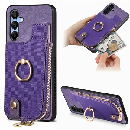 For Samsung Galaxy A16 4G / 5G Case Zipper Pocket Kickstand Leather Phone Back Cover - Purple
