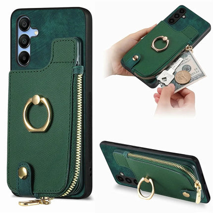 For Samsung Galaxy A16 4G / 5G Case Zipper Pocket Kickstand Leather Phone Back Cover - Green