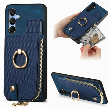 For Samsung Galaxy A16 4G / 5G Case Zipper Pocket Kickstand Leather Phone Back Cover - Blue
