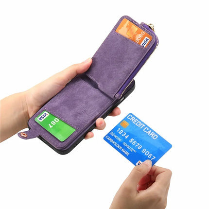 For Samsung Galaxy A06 Case Zipper Pocket Kickstand Leather Phone Back Cover
