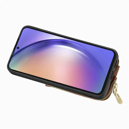 For Samsung Galaxy A06 Case Zipper Pocket Kickstand Leather Phone Back Cover