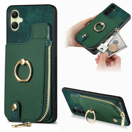 For Samsung Galaxy A06 Case Zipper Pocket Kickstand Leather Phone Back Cover - Green