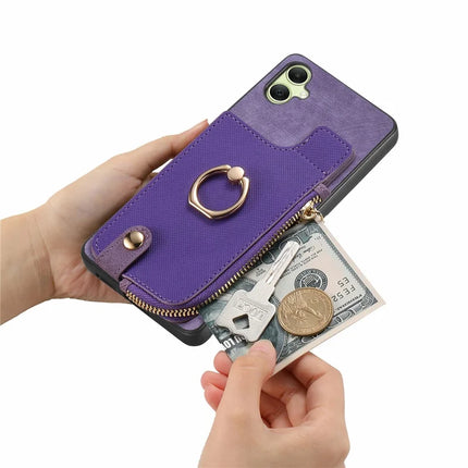 For Samsung Galaxy A06 Case Zipper Pocket Kickstand Leather Phone Back Cover