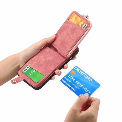 For Samsung Galaxy A06 Case Zipper Pocket Kickstand Leather Phone Back Cover