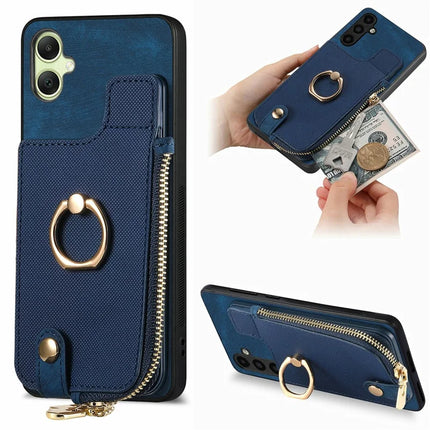 For Samsung Galaxy A06 Case Zipper Pocket Kickstand Leather Phone Back Cover - Blue