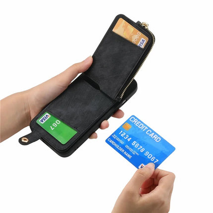 For Samsung Galaxy A06 Case Zipper Pocket Kickstand Leather Phone Back Cover