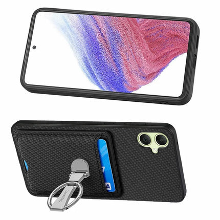 For Samsung Galaxy A06 Case Kickstand Leather Card Slots Back Cover Carbon Fiber Texture