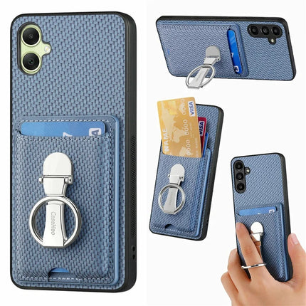 For Samsung Galaxy A06 Case Kickstand Leather Card Slots Back Cover Carbon Fiber Texture - Blue