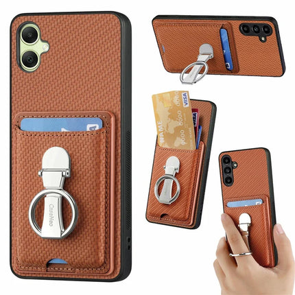 For Samsung Galaxy A06 Case Kickstand Leather Card Slots Back Cover Carbon Fiber Texture - Brown
