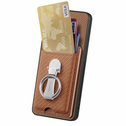 For Samsung Galaxy A06 Case Kickstand Leather Card Slots Back Cover Carbon Fiber Texture