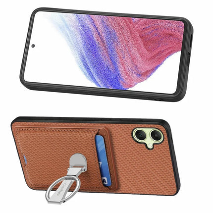 For Samsung Galaxy A06 Case Kickstand Leather Card Slots Back Cover Carbon Fiber Texture