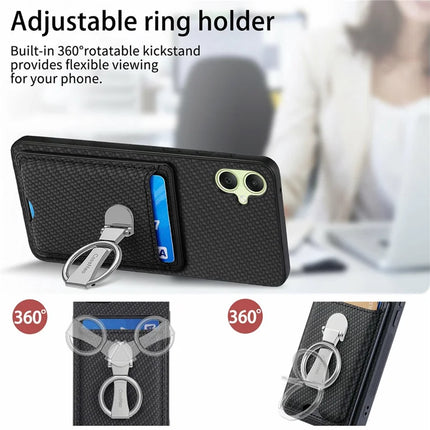 For Samsung Galaxy A06 Case Kickstand Leather Card Slots Back Cover Carbon Fiber Texture