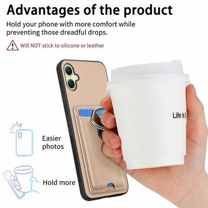 For Samsung Galaxy A06 Case Kickstand Leather Card Slots Back Cover Carbon Fiber Texture