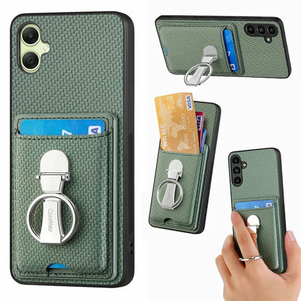 For Samsung Galaxy A06 Case Kickstand Leather Card Slots Back Cover Carbon Fiber Texture - Green