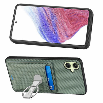 For Samsung Galaxy A06 Case Kickstand Leather Card Slots Back Cover Carbon Fiber Texture