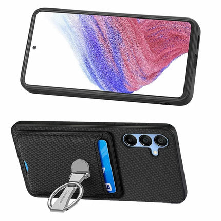 For Samsung Galaxy A16 4G / 5G Case Kickstand Leather Card Slots Back Cover Carbon Fiber Texture