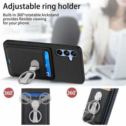 For Samsung Galaxy A16 4G / 5G Case Kickstand Leather Card Slots Back Cover Carbon Fiber Texture