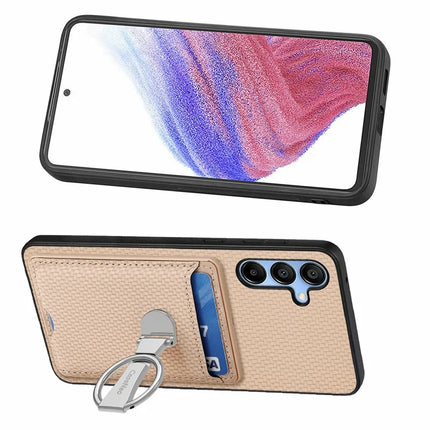 For Samsung Galaxy A16 4G / 5G Case Kickstand Leather Card Slots Back Cover Carbon Fiber Texture